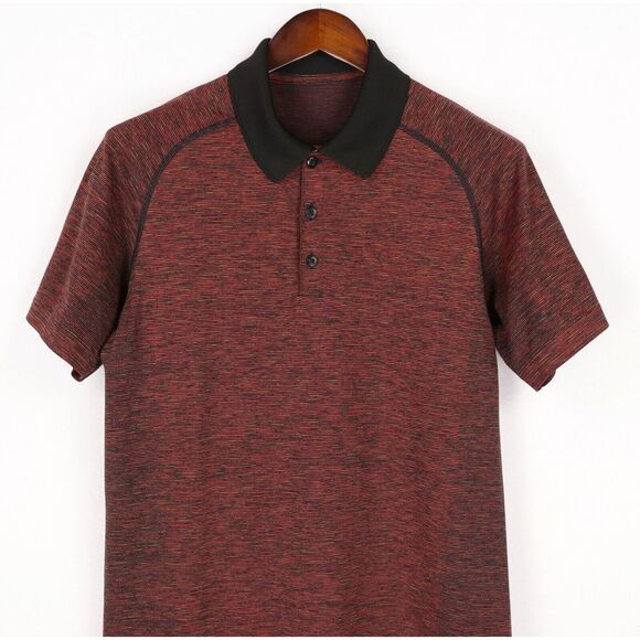 Lululemon Metal Vent Tech Polo Shirt Mens Medium Red Black Yellow Golf - Picture 2 of 7